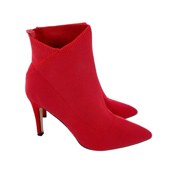 Mia Margerie Red Knit Sock Booties Pull On Stiletto Heel Pointed Toe SZ 8 - Picture 6 of 16